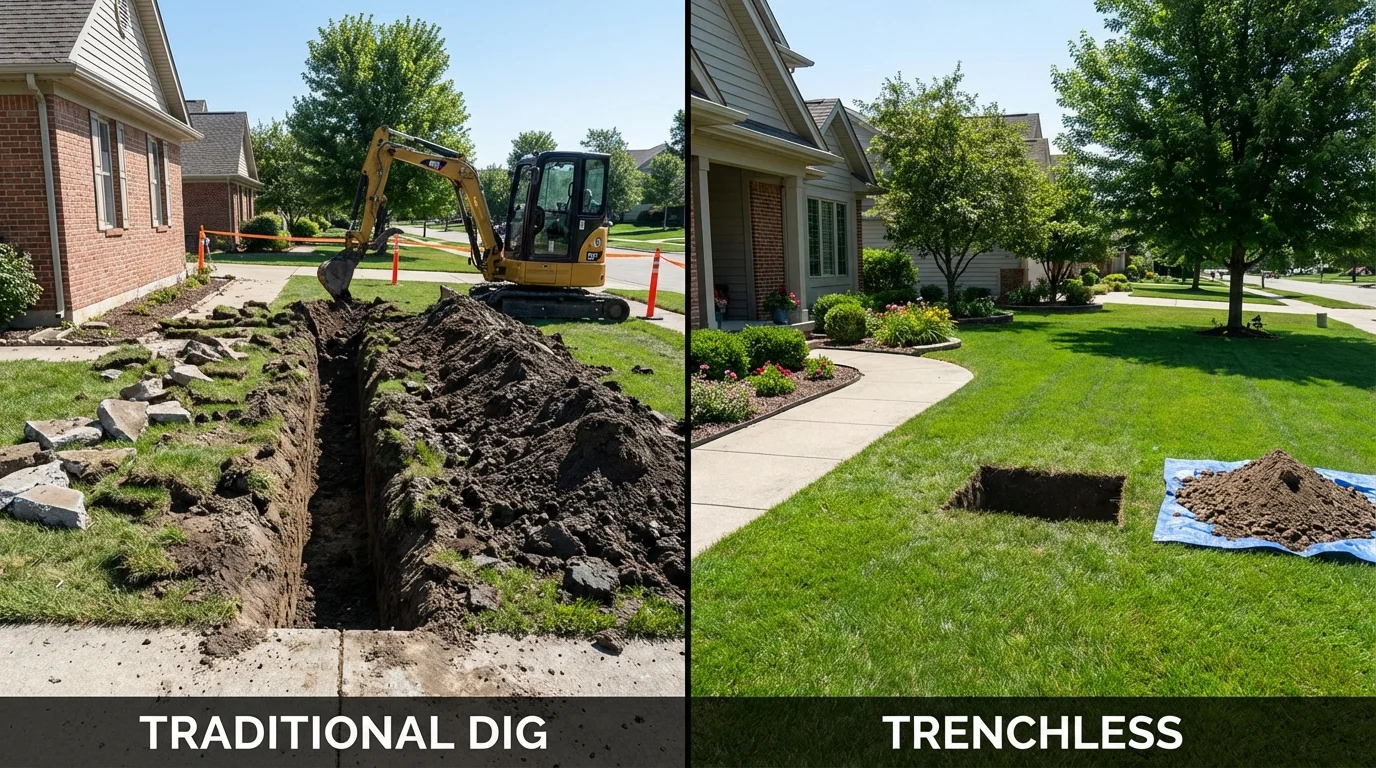 Trenchless sewer repair with minimal yard damage versus traditional excavation in Carmel, NY